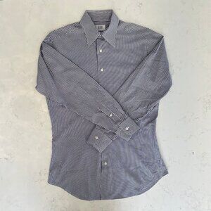 Decaro Sartoria LS Button Down Check Fine Cotton Dress Shirt Navy + White Sz M